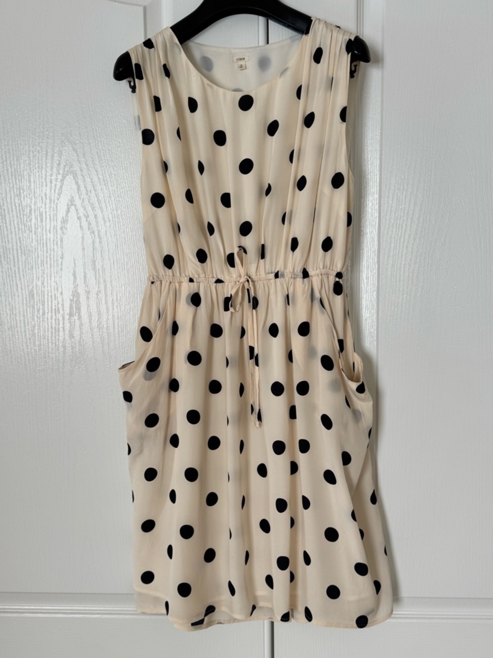 J. Crew Ivory Black Polka Dot Silk Sleeveless Dress - Size 2